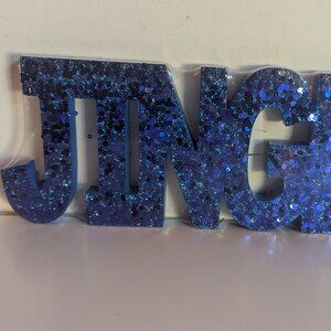 NWT Blue Sequin Glitter 'Jingle' Christmas Holiday Sign Decoration Home Michaels